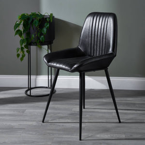 Angelo Ash Black Leather and Black Metal Retro Dining Chair