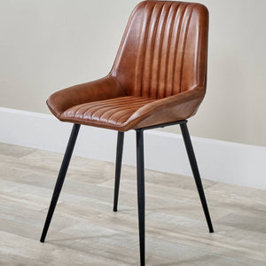 Angelo Ash Black Leather and Black Metal Retro Dining Chair