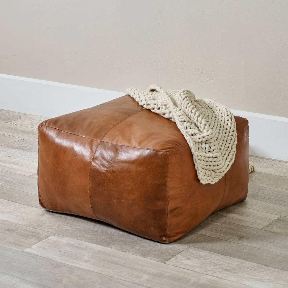 Matteo Natural Tan Leather Square Pouffe