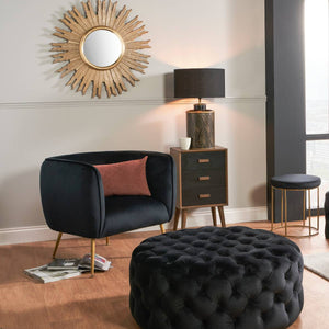 Lucca Black Velvet and Metal Armchair