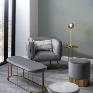 Lucca Black Velvet and Metal Armchair