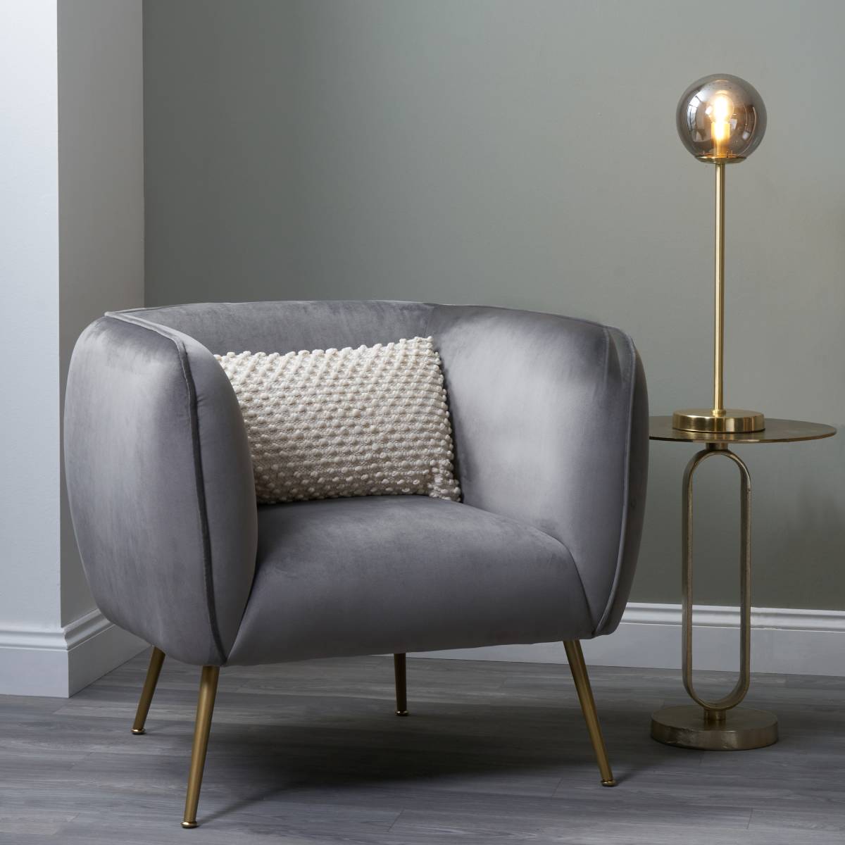 Lucca Black Velvet and Metal Armchair