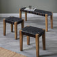 Claudio S/3 Black Leather and Mango Wood Bench and Stools