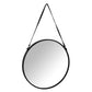 Matt Black Rimmed Round Hanging Wall Mirror With Black Strap