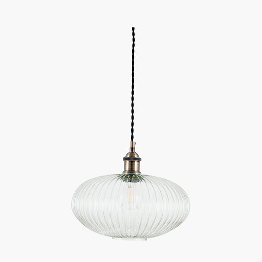 Abigail Clear Ribbed Glass Oval Pendant