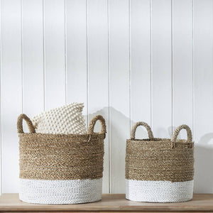 S/2 Banana Leaf Two Tone Natural and White Baskets