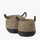 S/2 Seagrass Natural and Black Round Handled Baskets