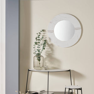 White Marble Effect Wood Veneer Round Wall Mirror