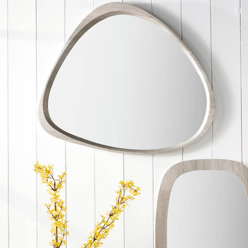 Grey Oak Wood Veneer Curved Wall Mirror