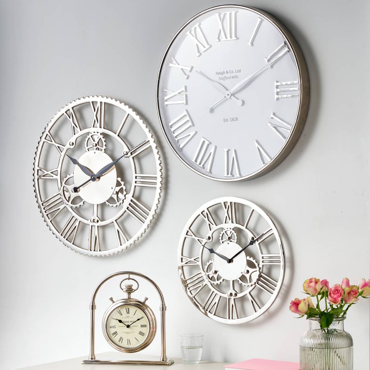 Silver Metal and Glass Carriage Clock