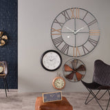 Natural Wood And Antique Grey Metal Round Wall Clock Large