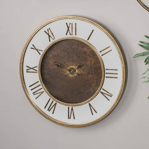 Antique Gold Wood and Geo Print Mirror Wall Clock