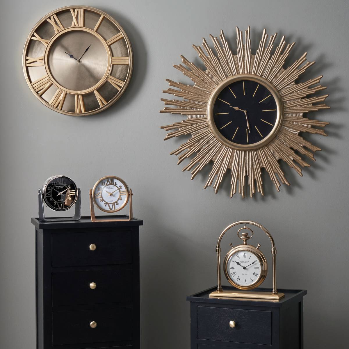 Gold Metal and Black Face Starburst Wall Clock