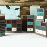 Loft Blue Multicoloured Pine Wood 5 Drawer Unit