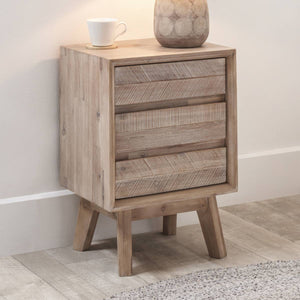 Kalmar Sand Wash Acacia Wood 3 Drawer Bedside Unit