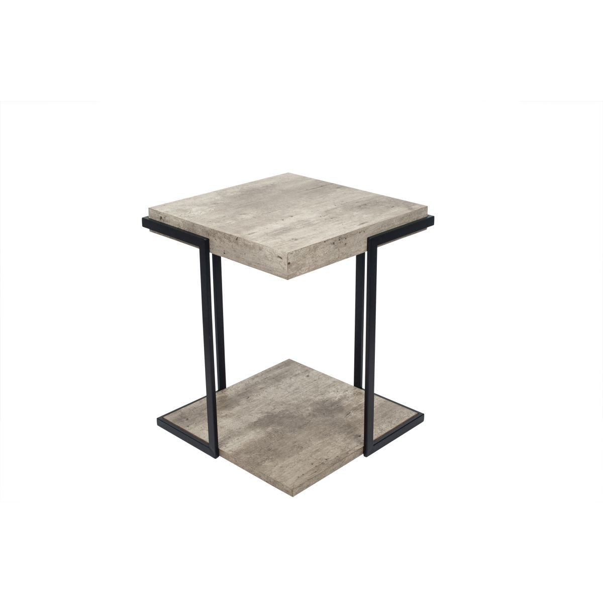 Jersey Concrete Effect Wood Veneer and Black Metal Side Table