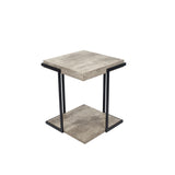 Jersey Concrete Effect Wood Veneer And Black Metal Side Table
