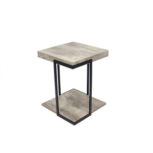 Jersey Concrete Effect Wood Veneer and Black Metal Side Table