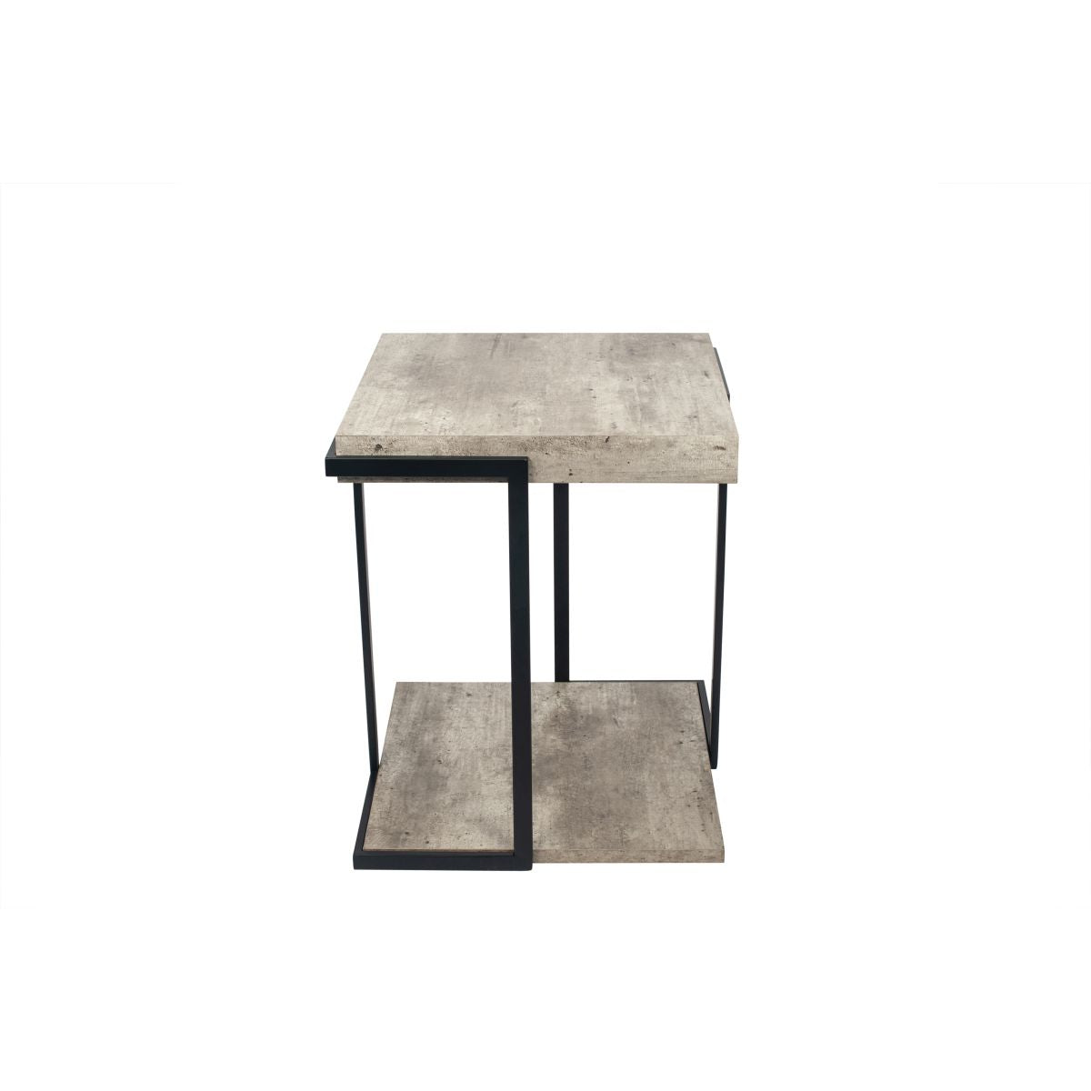 Jersey Concrete Effect Wood Veneer and Black Metal Side Table