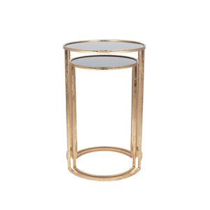 Veneziano S/2 Antique Gold Metal and Black Glass Side Tables