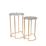 Veneziano S/2 Antique Gold Metal And Black Glass Side Tables