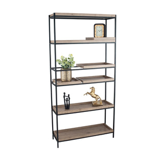 Gallery Natural Wood Veneer and Black Metal 5 Shelf Unit