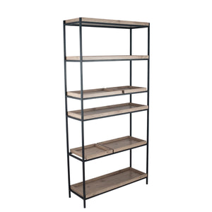 Gallery Natural Wood Veneer and Black Metal 5 Shelf Unit