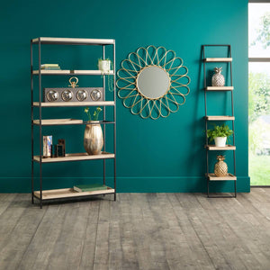 Gallery Natural Wood Veneer and Black Metal 5 Shelf Unit