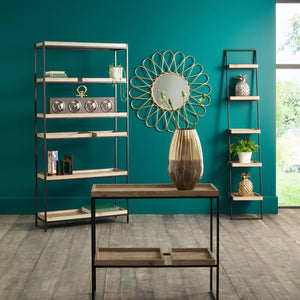 Gallery Natural Wood Veneer and Black Metal 5 Shelf Unit