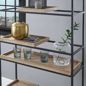 Gallery Natural Wood Veneer and Black Metal 5 Shelf Unit