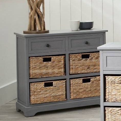 Devonshire Grey Pine Wood 2 Drawer 4 Basket Unit