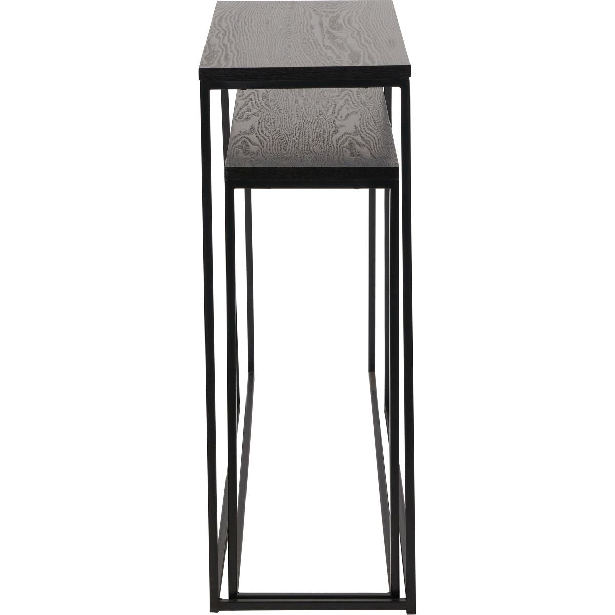 Mashiko S/2 Black Ash Veneer and Black Metal Console Tables