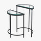 Marazzi S/2 Bevelled Glass and Black Metal Half Moon Side Tables