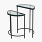 Marazzi S/2 Bevelled Glass and Black Metal Half Moon Side Tables