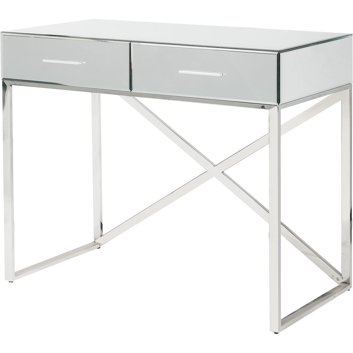 Rocco Mirrored Glass and Silver Metal Desk