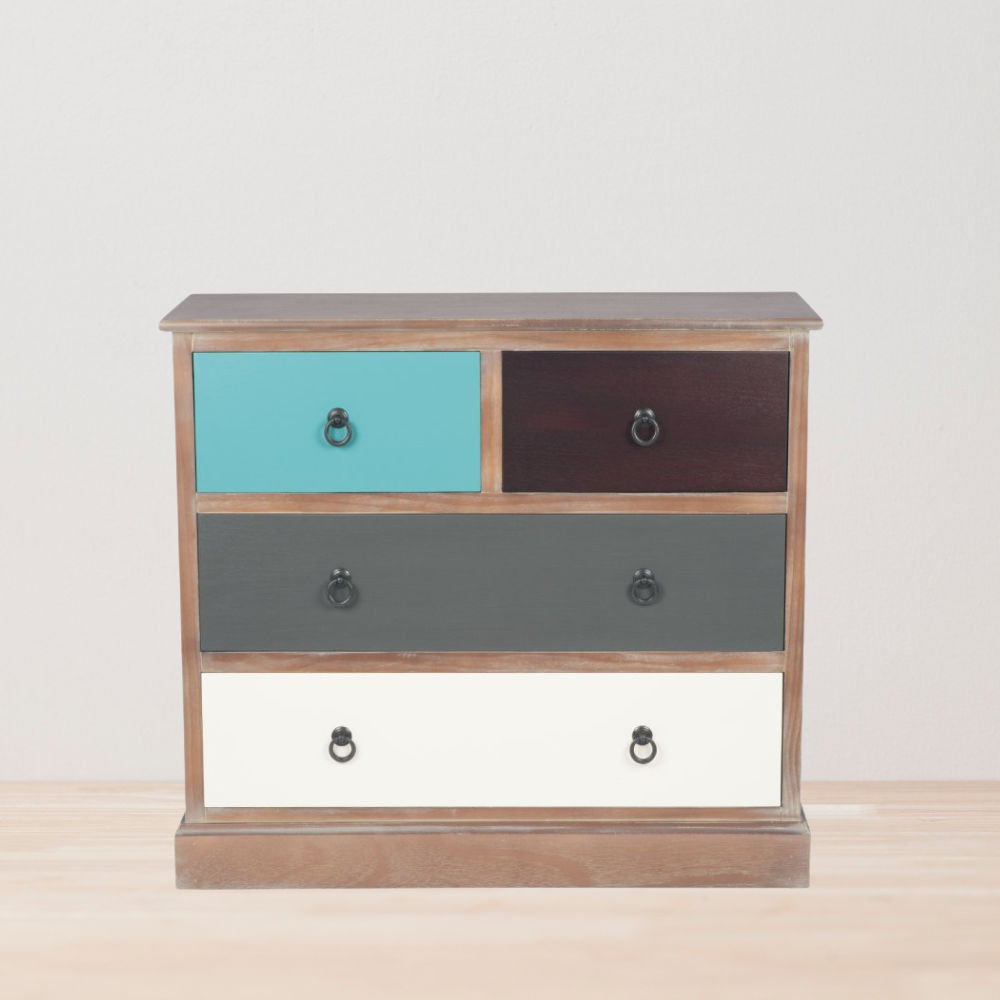 Loft Blue Multicoloured Pine Wood 4 Drawer Unit