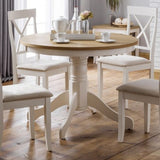 DAVENPORT IVORY/OAK ROUND PEDESTAL TABLE