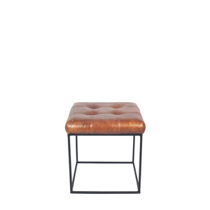 Arlo Vintage Brown Leather and Black Metal Stitched Seat Stool