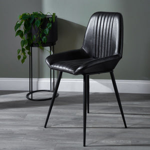 Angelo Ash Black Leather and Black Metal Retro Dining Chair