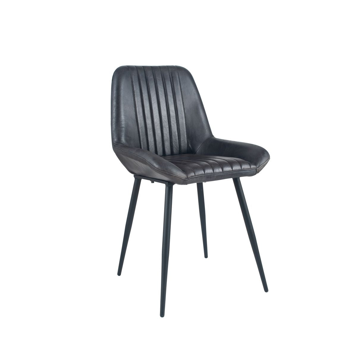 Angelo Ash Black Leather and Black Metal Retro Dining Chair