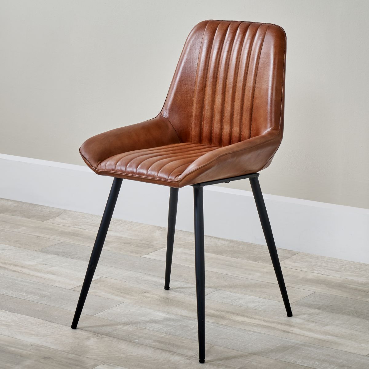 Angelo Ash Black Leather and Black Metal Retro Dining Chair