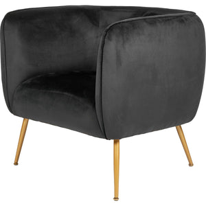 Lucca Black Velvet and Metal Armchair