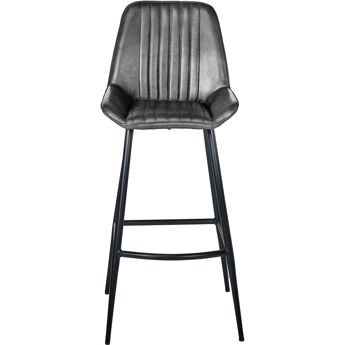 Angelo Vintage Brown Leather and Black Metal Retro Bar Stool