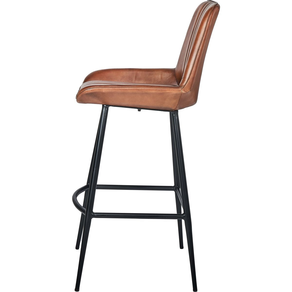 Angelo Vintage Brown Leather and Black Metal Retro Bar Stool