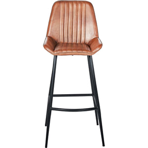 Angelo Vintage Brown Leather and Black Metal Retro Bar Stool