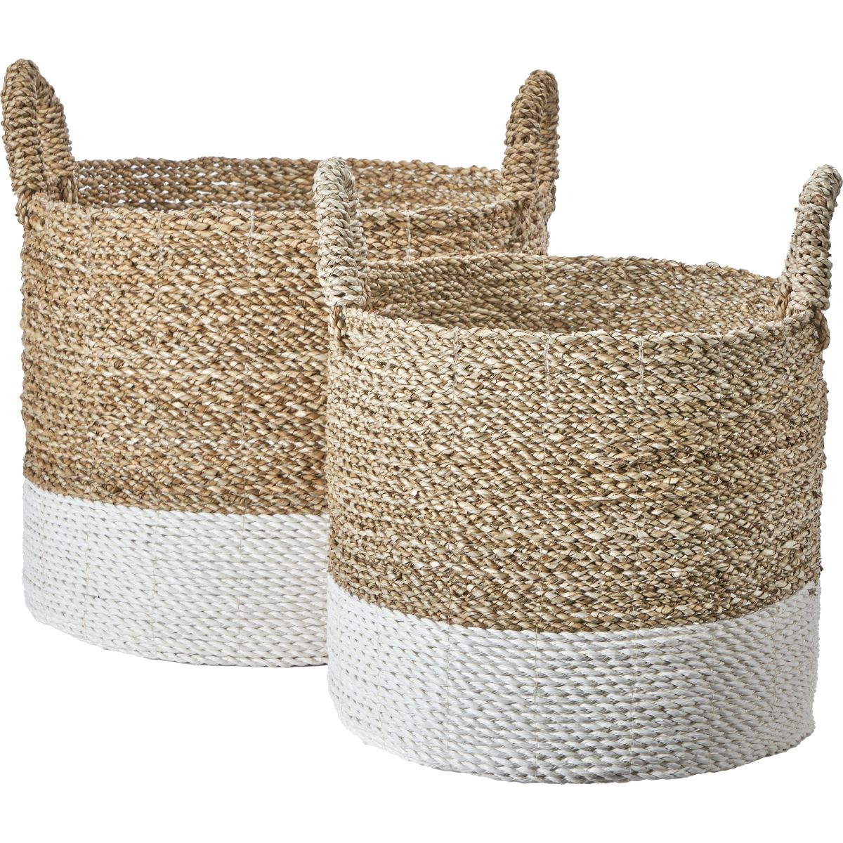 S/2 Banana Leaf Two Tone Natural and White Baskets