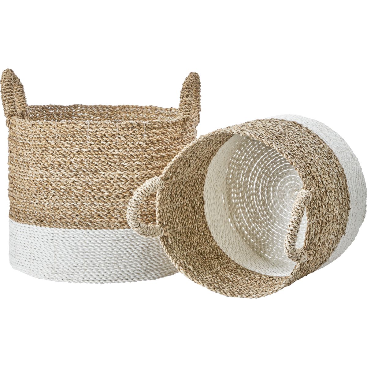 S/2 Banana Leaf Two Tone Natural and White Baskets