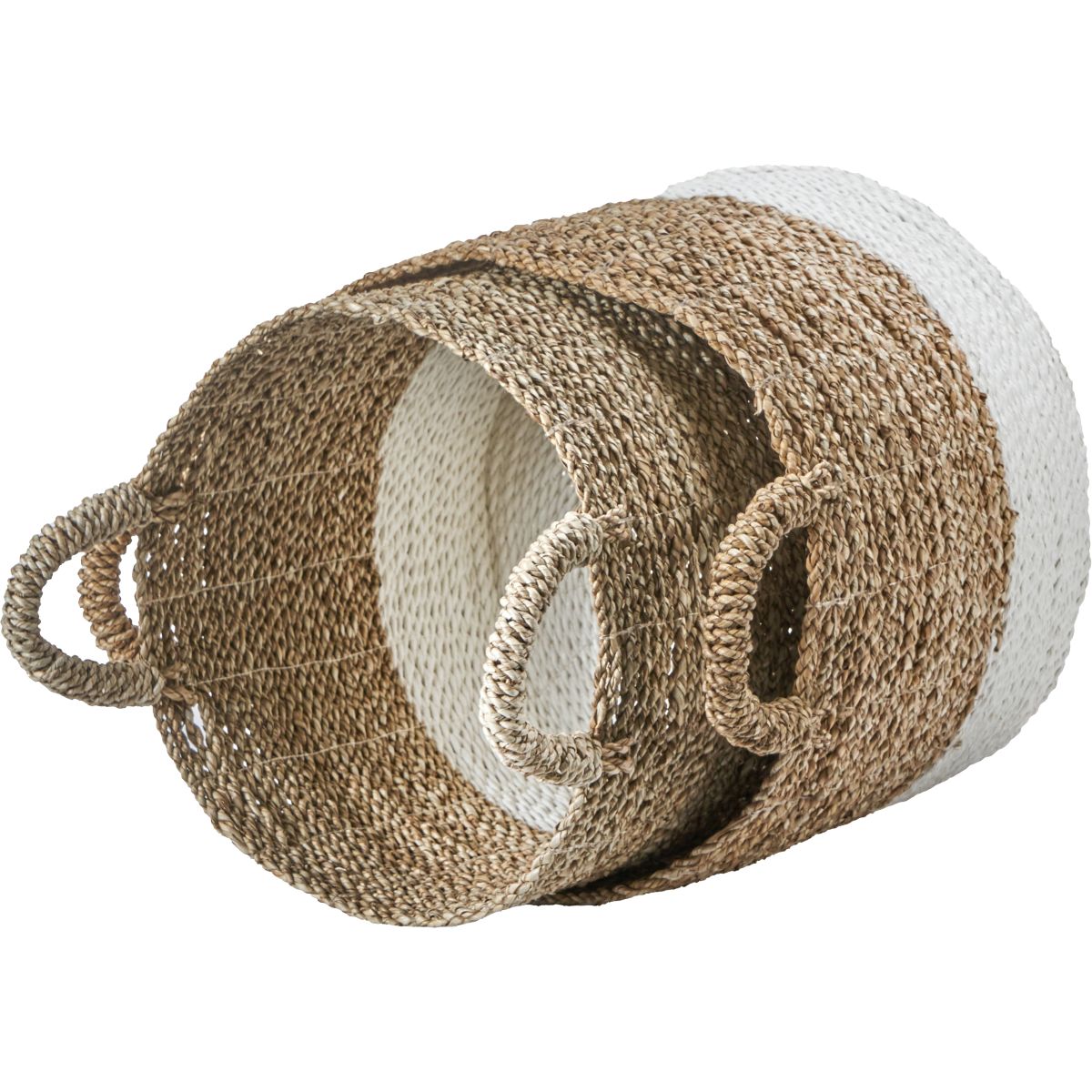 S/2 Banana Leaf Two Tone Natural and White Baskets