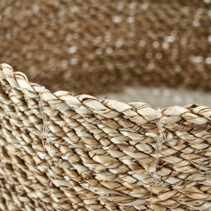 S/2 Banana Leaf Two Tone Natural and White Baskets