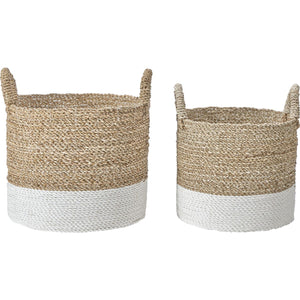 S/2 Banana Leaf Two Tone Natural and White Baskets